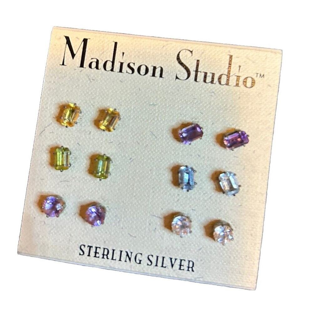 Madison Studio Sterling Silver Stud 6 Pair Dainty Minimalist Stones